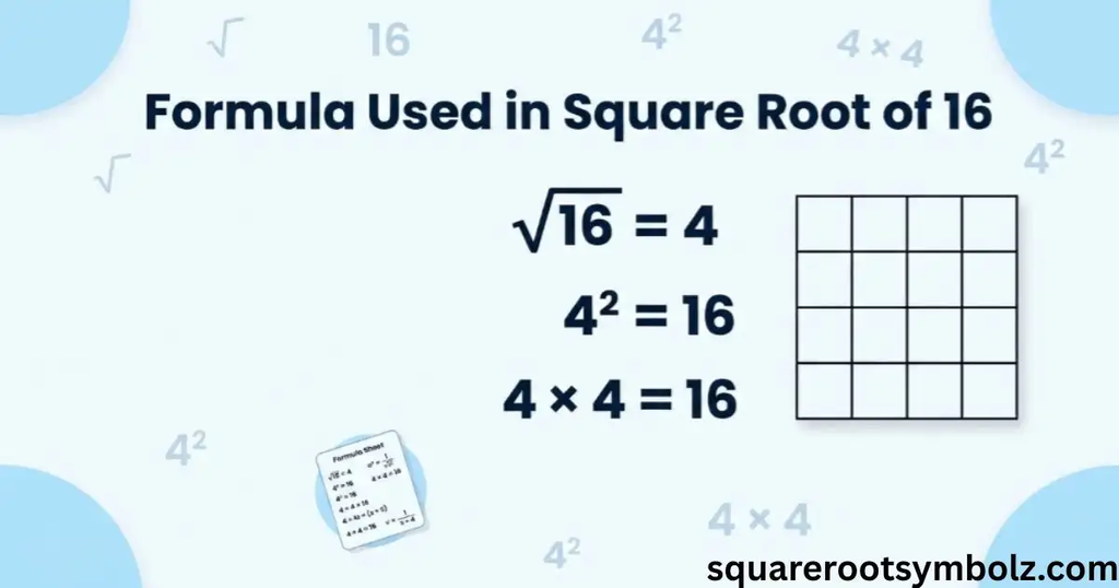 Formula Used in Square Root of 16