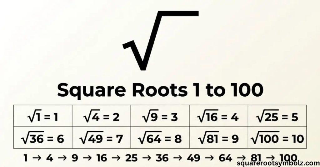 Square Roots 1 to 100